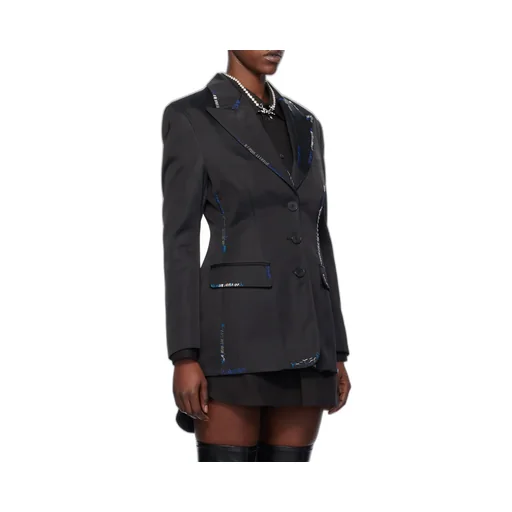 Black Duchesse Satin Jacket With Bead Mending