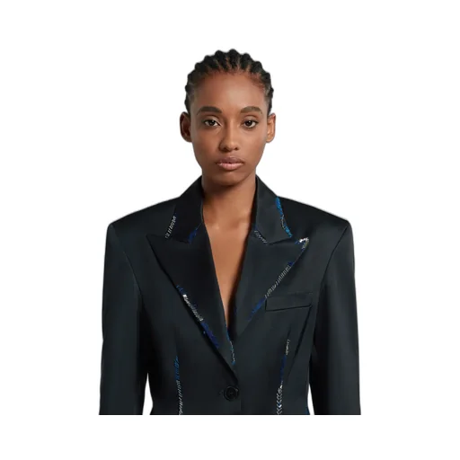 Black Duchesse Satin Jacket With Bead Mending