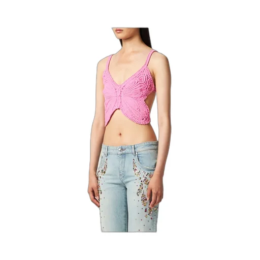 Blumarine Butterfly Cut-Out Detailed Cropped Top