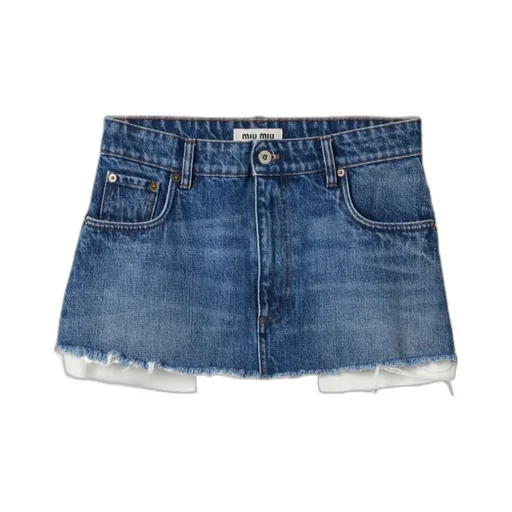Miu Miu Logo Detailed Frayed-Hem Denim Skirt