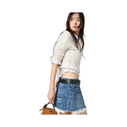 Miu Miu Logo Detailed Frayed-Hem Denim Skirt