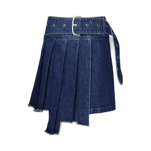 Off-White Belted Pleated Denim Skirt