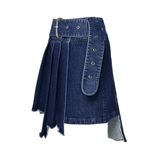 Off-White Belted Pleated Denim Skirt