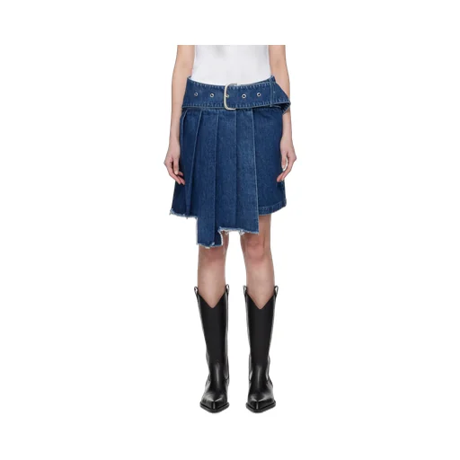 Off-White Belted Pleated Denim Skirt