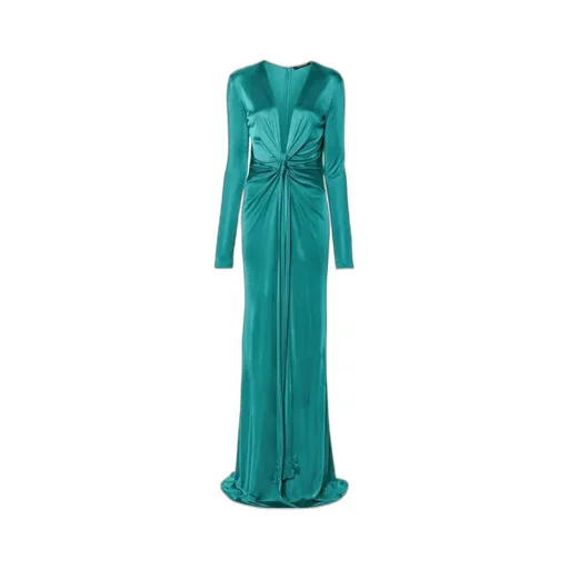 Roberto Cavalli Plunging V-Neck Gathered Gown