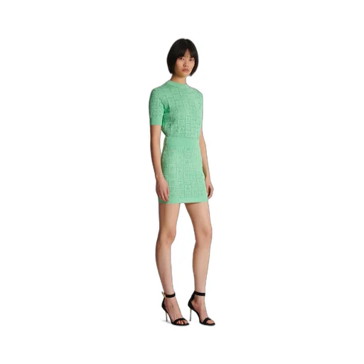 Balmain Openwork Monogram Knit Skirt