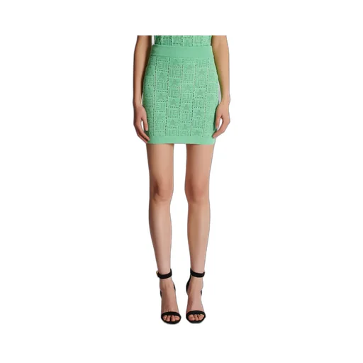 Balmain Openwork Monogram Knit Skirt
