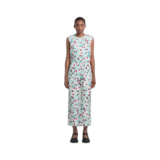 Marni Floral Printed Cropped Satin Trousers