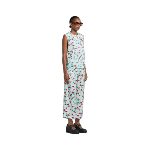 Marni Floral Printed Cropped Satin Trousers