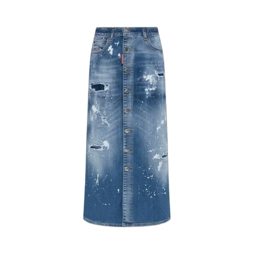 Dsquared2 Distressed Denim Midi Skirt