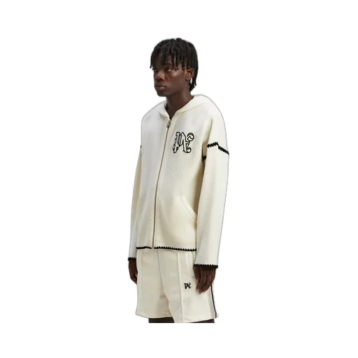 Palm Angels Monogram Embroidered Zipped Knitted Hoodie