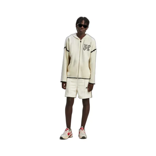 Palm Angels Monogram Embroidered Zipped Knitted Hoodie