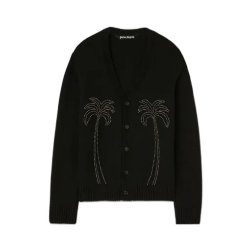 Palm Angels Palm-Stud Embellished V-Neck Cardigan