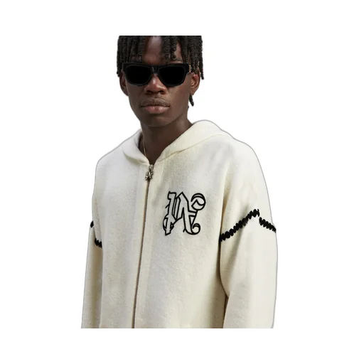 Palm Angels Monogram Embroidered Zipped Knitted Hoodie