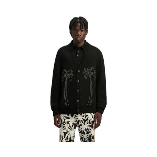 Palm Angels Palm-Stud Embellished V-Neck Cardigan