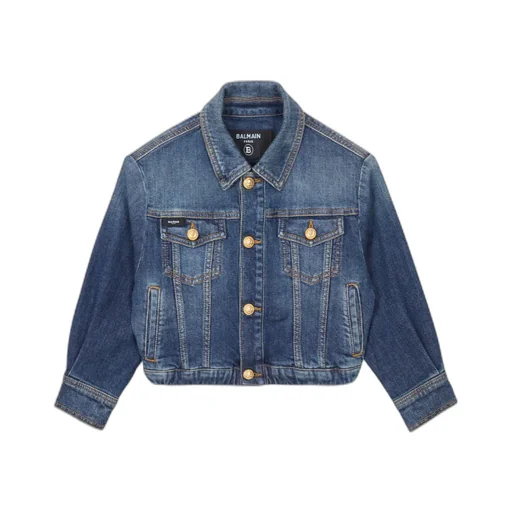 Balmain Kids Buttoned Cropped Denim Jacket