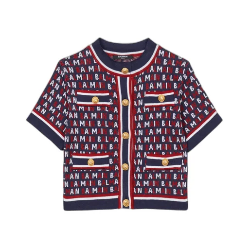 Balmain Kids Logo-Jacquard Knitted Cardigan