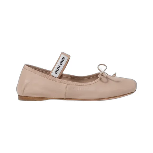 Miu Miu Logo-Printed Bow Detailed Ballerina Shoes