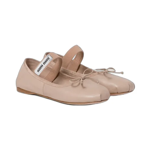 Miu Miu Logo-Printed Bow Detailed Ballerina Shoes