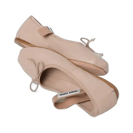 Miu Miu Logo-Printed Bow Detailed Ballerina Shoes