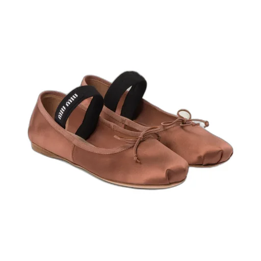 Miu Miu Logo-Strap Round-Toe Ballerina Shoes