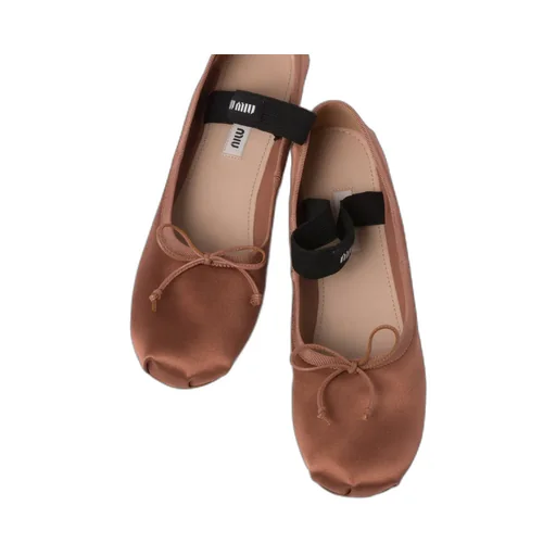 Miu Miu Logo-Strap Round-Toe Ballerina Shoes