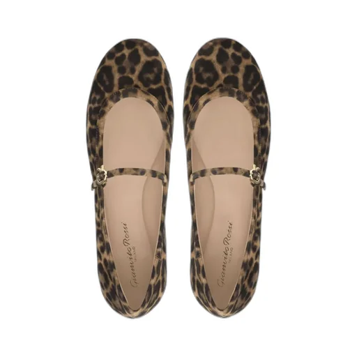 Gianvito Rossi Carla Leopard-Pattern Buckle-Strap Ballerina Shoes