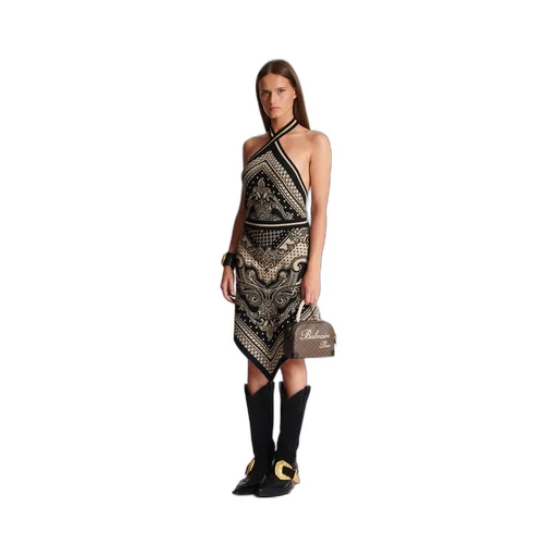 Backless Knit Paisley And Monogram Dress