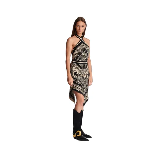 Backless Knit Paisley And Monogram Dress