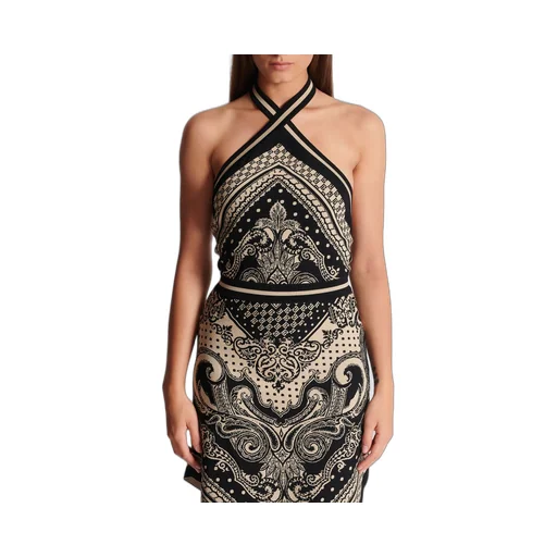 Backless Knit Paisley And Monogram Dress