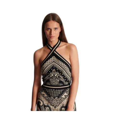 Backless Knit Paisley And Monogram Dress