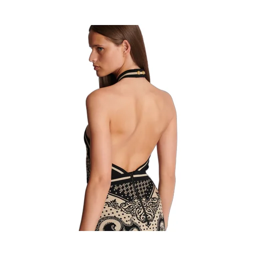 Backless Knit Paisley And Monogram Dress