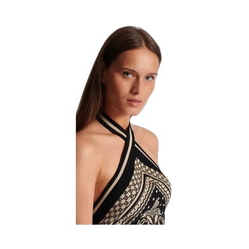 Backless Knit Paisley And Monogram Dress