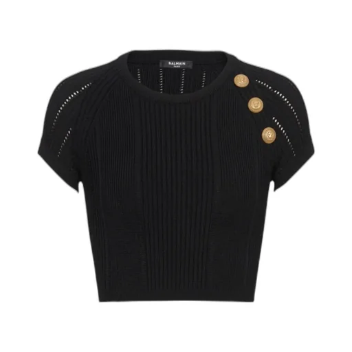 Balmain Buttoned Cropped Knit Top