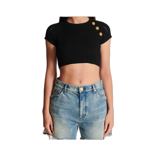 Balmain Buttoned Cropped Knit Top