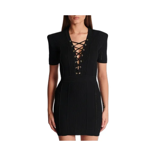 Balmain Short Fine Ribbed Knit Dress