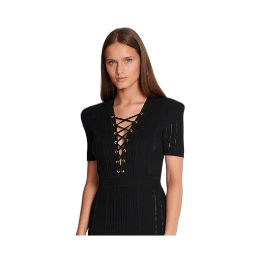 Balmain Short Fine Ribbed Knit Dress