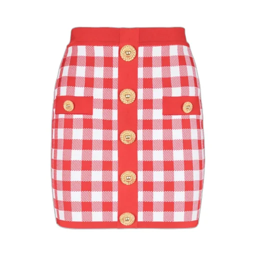 Balmain Gingham Check Patterned High-Waisted Mini Skirt