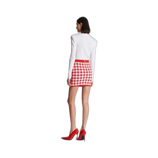 Balmain Gingham Check Patterned High-Waisted Mini Skirt