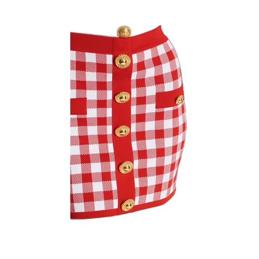 Balmain Gingham Check Patterned High-Waisted Mini Skirt