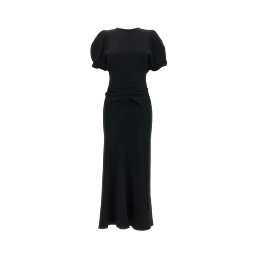 Victoria Beckham Ruched-Waist V-Back Crepe Midi Dress