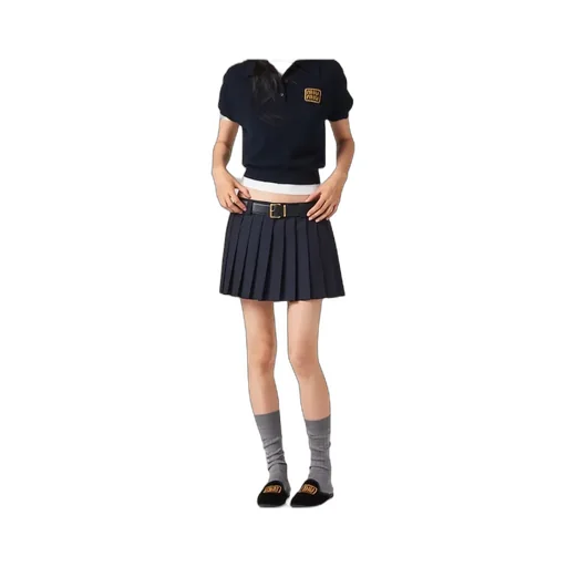 Miu Miu Logo-Patch Pleated Mini Skirt