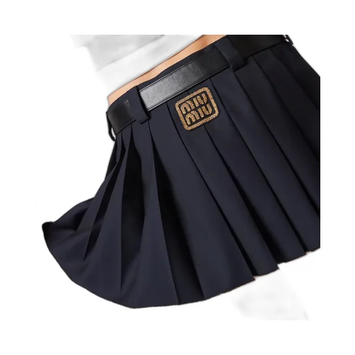 Miu Miu Logo-Patch Pleated Mini Skirt