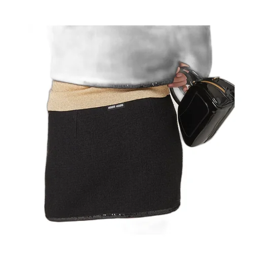 Miu Miu Logo-Patch Sequin-Trim Mini Skirt