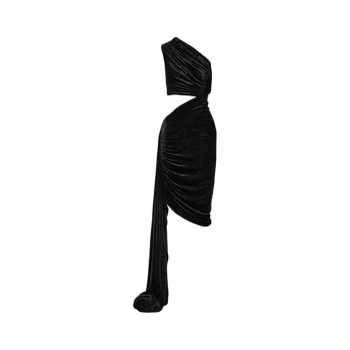 Draped-Detail Velvet Midi Dress