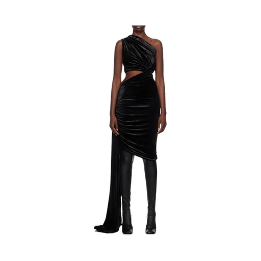 Draped-Detail Velvet Midi Dress