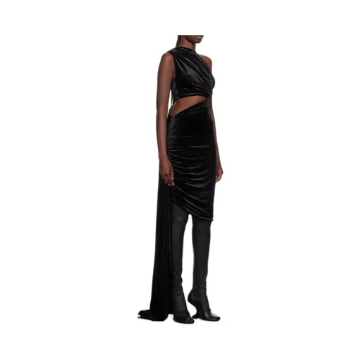 Draped-Detail Velvet Midi Dress
