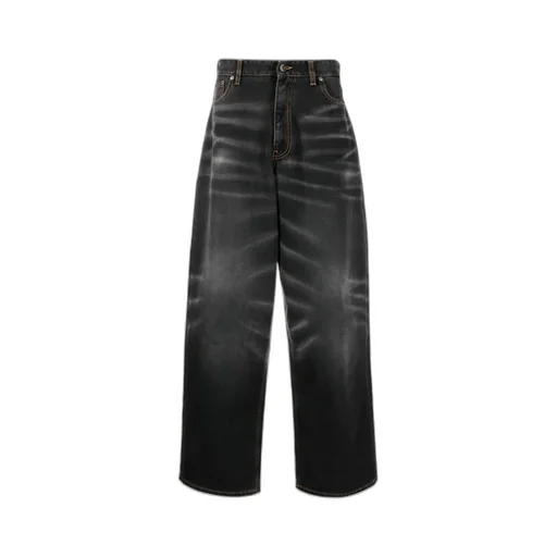 Washed-Effect Wide-Leg Jeans