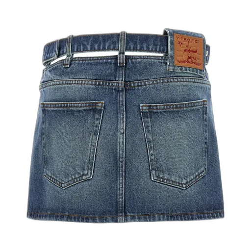 Y/Project Y Belt Logo Patch Denim Skirt