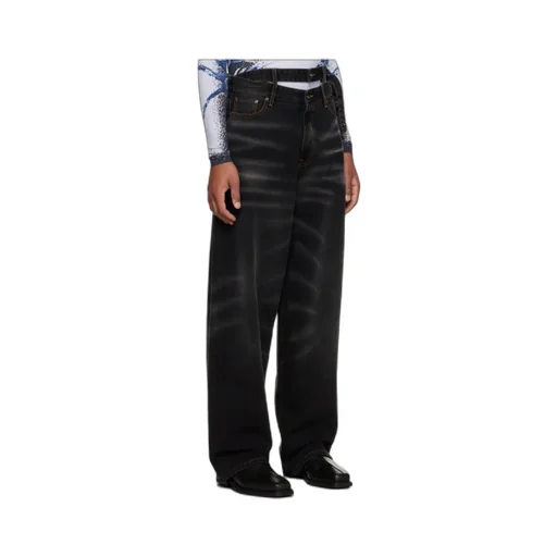 Washed-Effect Wide-Leg Jeans